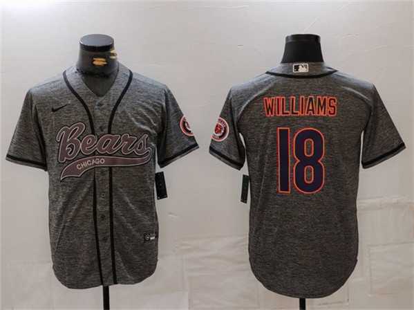 Men%27s Chicago Bears #18 Caleb Williams Grey With Patch Cool Base Stitched Baseball Jersey->detroit lions->NFL Jersey